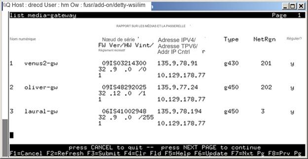 avCmListConfigMedGateway - Media-Gateway Report