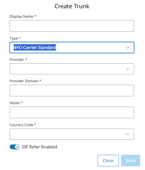 BYOC Carrier Standard Trunks maken