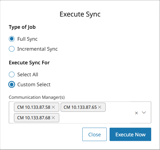De opties voor Volledige of Incrementele sync