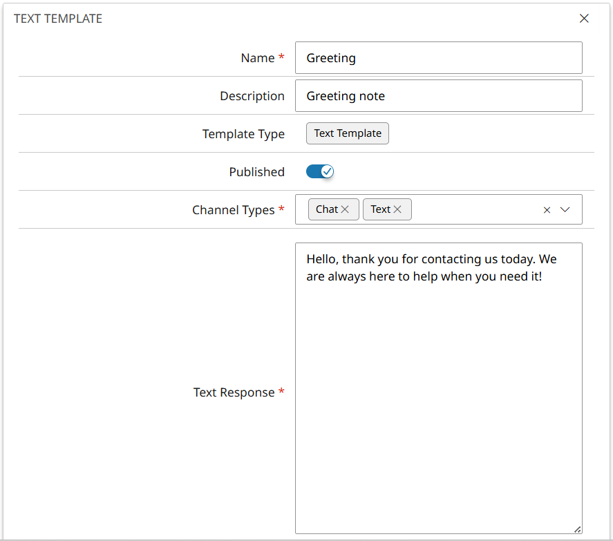 Tekstsjabloon configureren