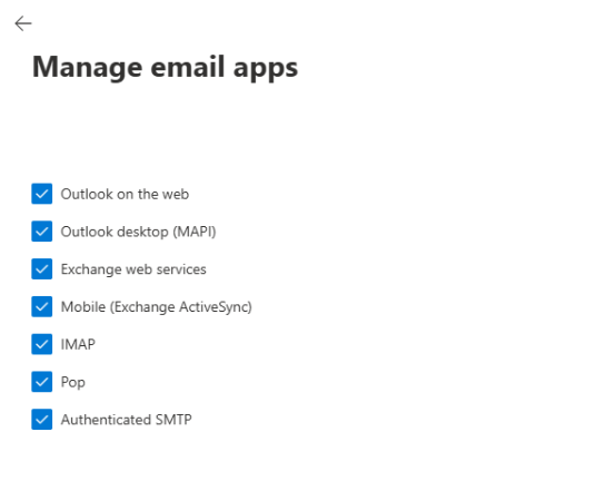 De optie Geverifieerde SMTP onder E-mail-apps beheren