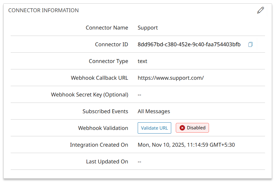 Het gedeelte Connectorinformatie in Aangepaste connector