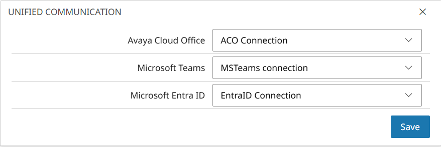 Het gedeelte Instellingen voor Unified Communication