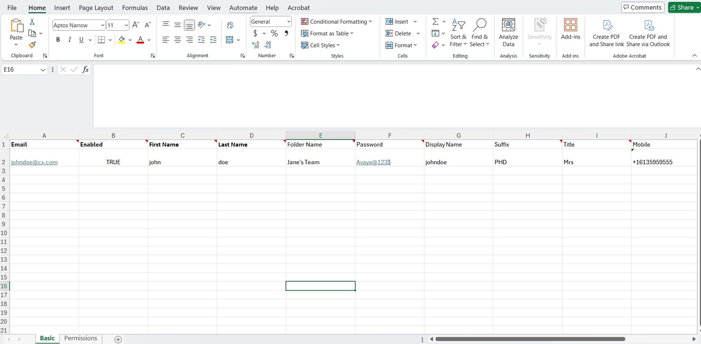 Het tabblad Basic in het spreadsheet Bulktaak