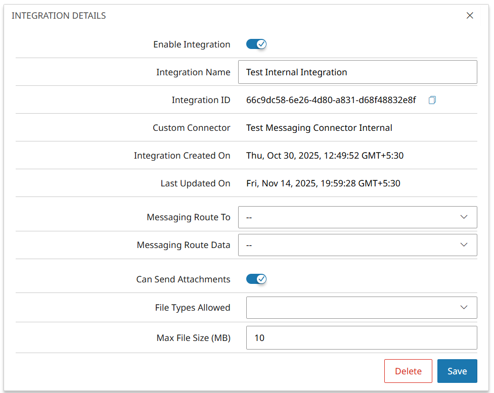 Details van messaging-integratie