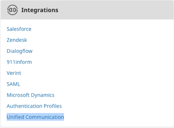 De optie Unified Communication onder Integraties