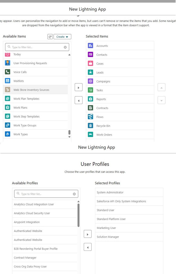 Menu-items van de Salesforce App