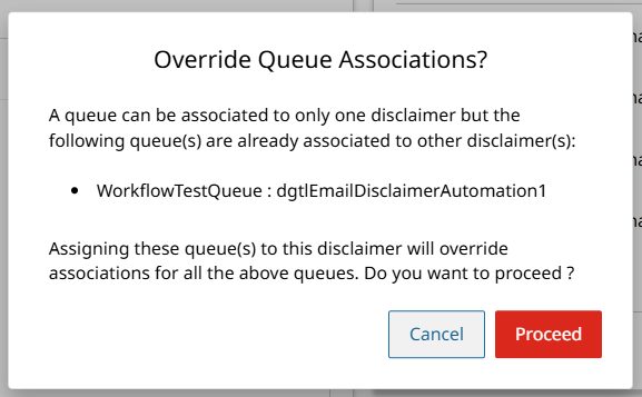 Koppeling van wachtrij en disclaimer overschrijven