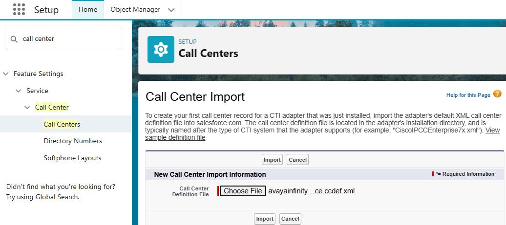 Salesforce Callcenter importeren