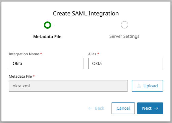 De pagina Metagegevensbestand voor SAML-integratie maken