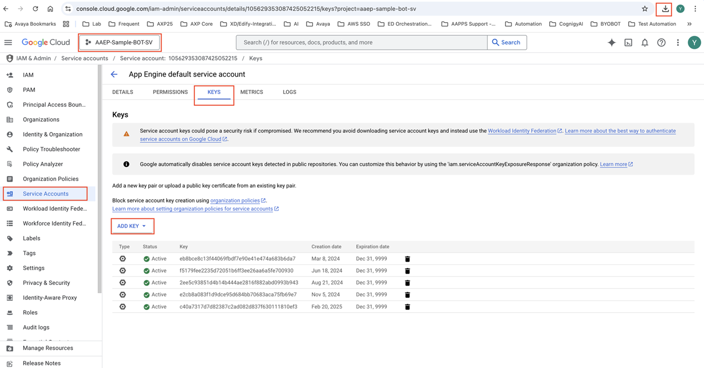 Een JSON-sleutel genereren voor Dialogflow-integratie
