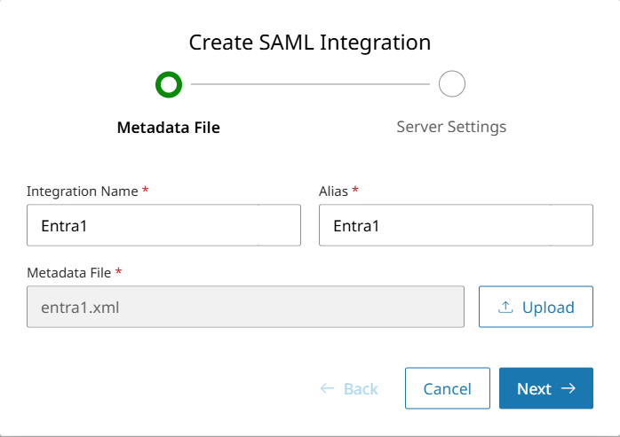 Het venster voor Entra SAML-integratie