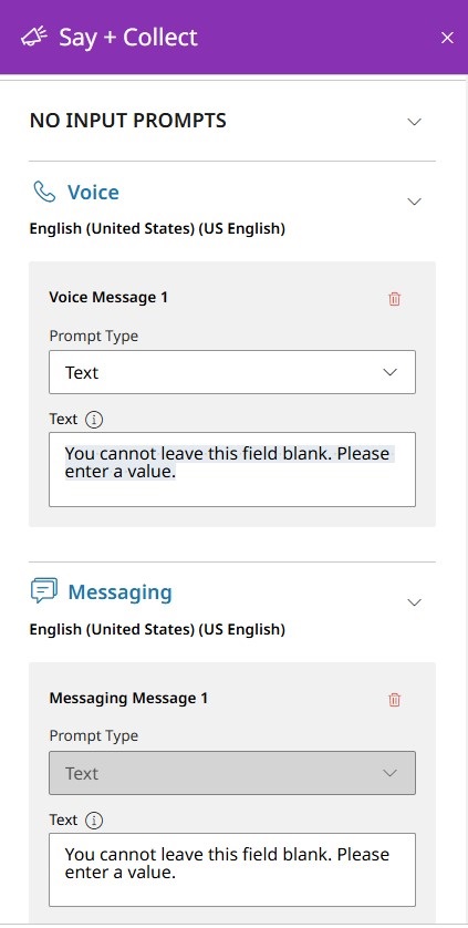 Gedeelte Prompts Geen invoer