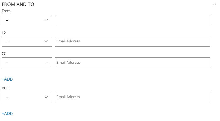 Instellingen voor e-mailadressen Van en Aan