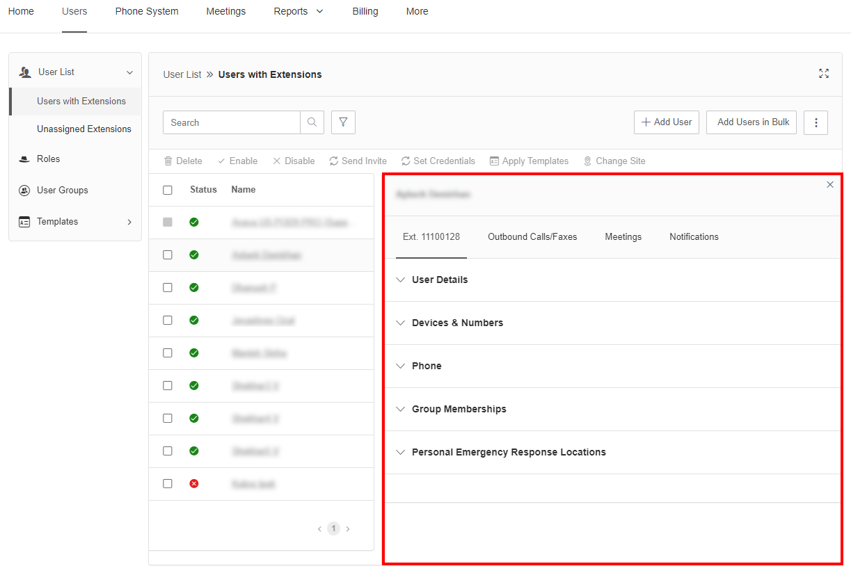 the user settings pane