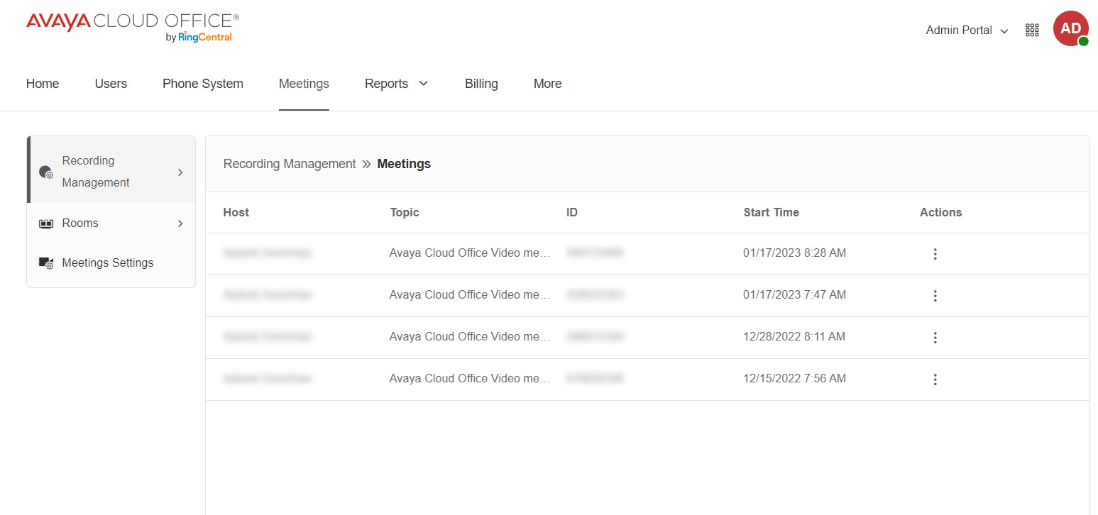 the Recording Management screen screenshot