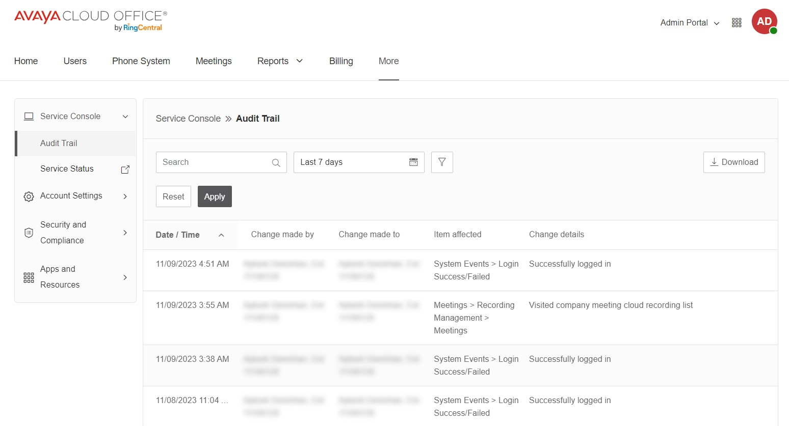 the Audit Trail screen screenshot