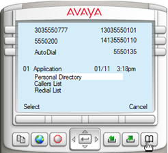 The screen
displays Personal Directory, callers list, and redial list options.