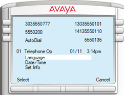 This
screen displays the Telephone Options menu.