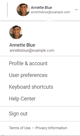 Image showing an unlabeled menu image with your profile name and picture