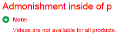 Sample screen capture of what appears when you insert an admonishment
inside a p tag