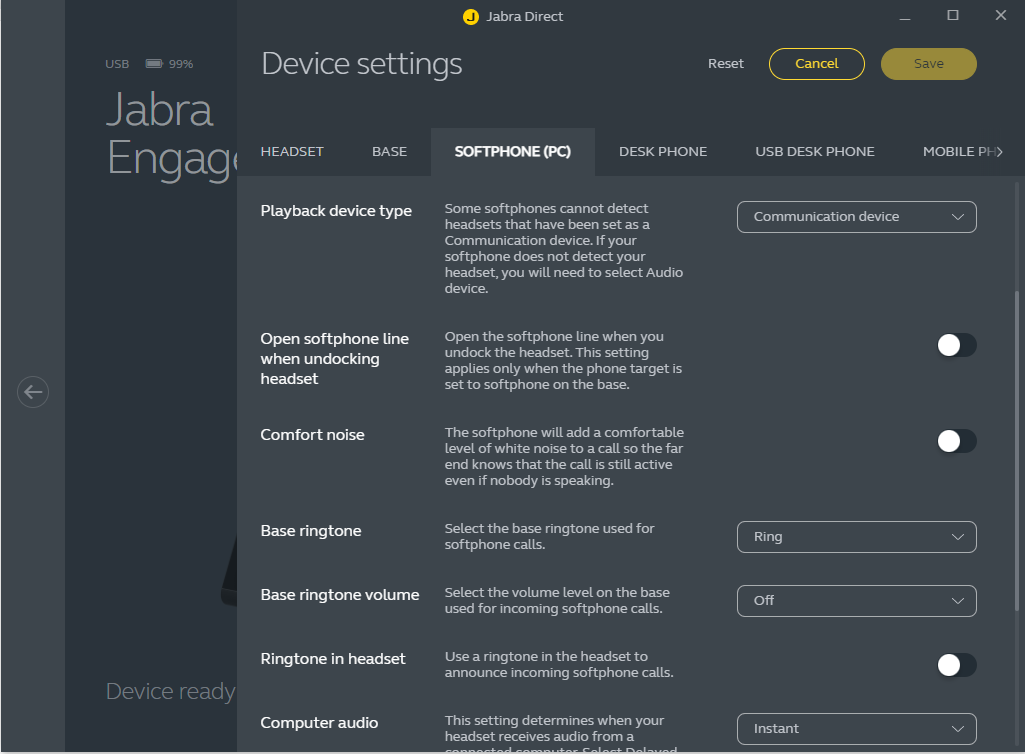 Base ringtone settings in Jabra Direct
