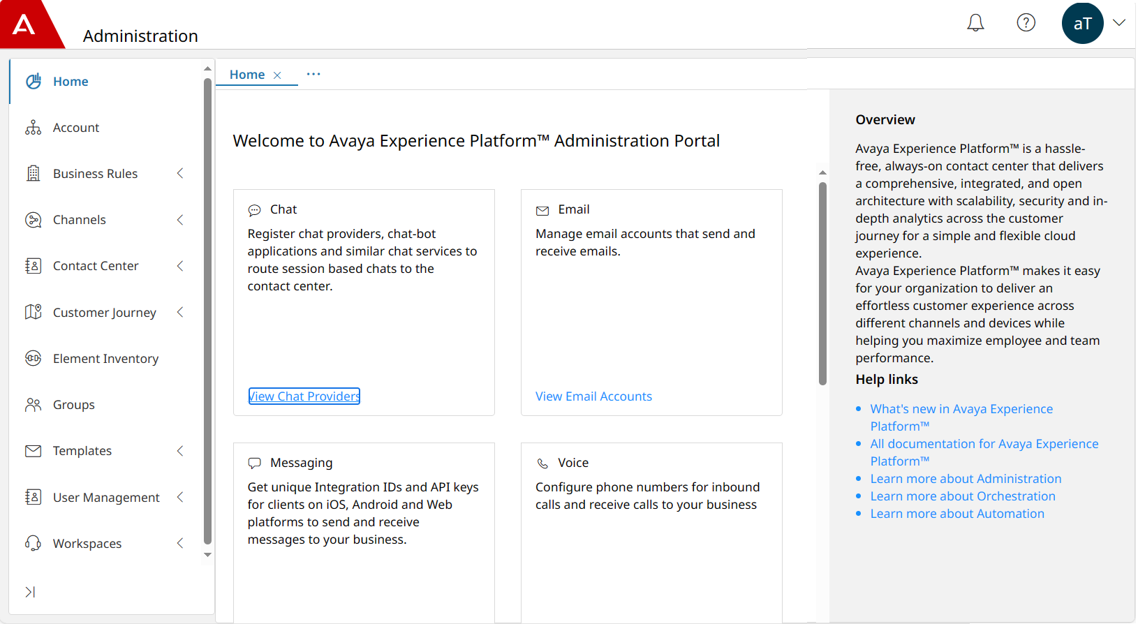 Administration Portal Home page
