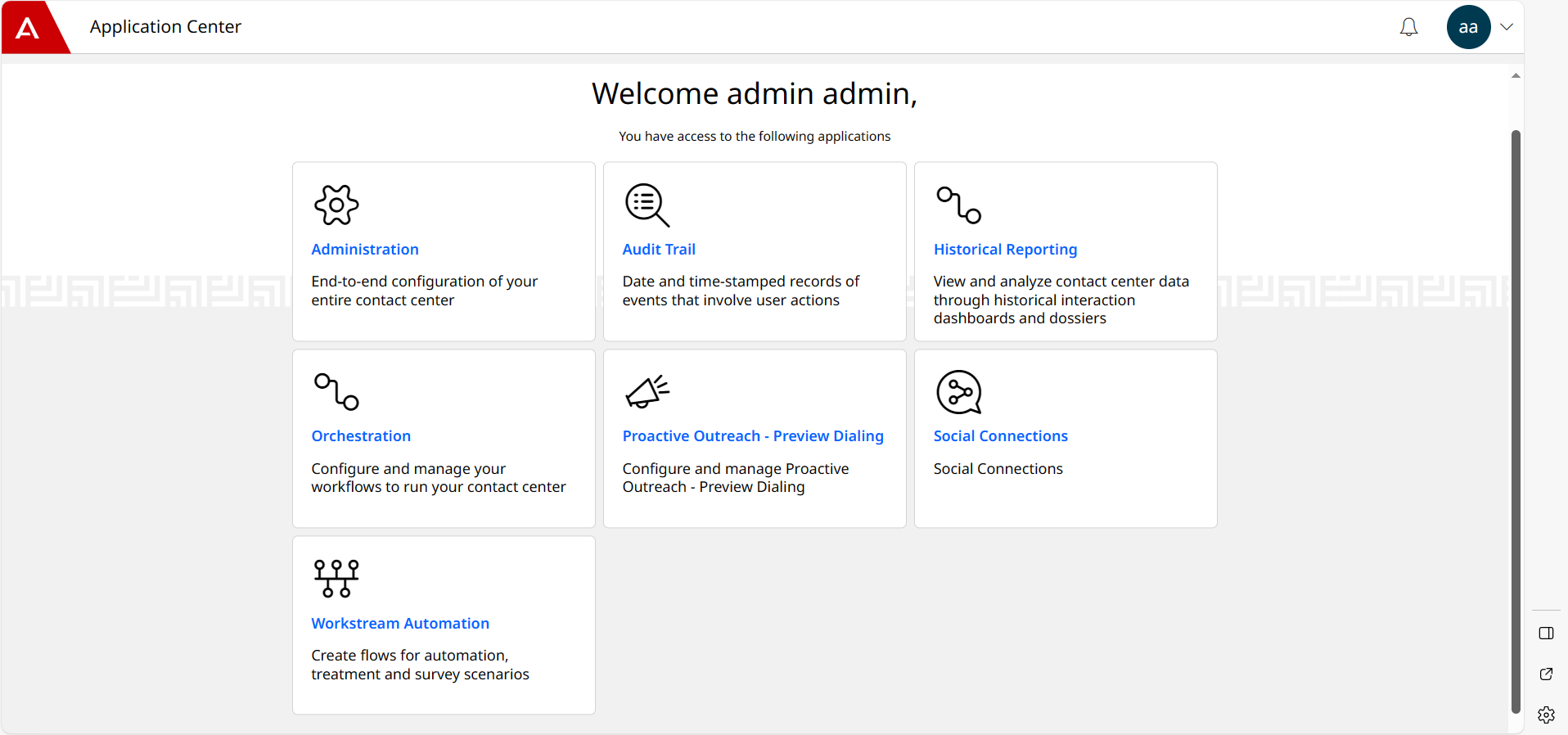 Application Center dashboard