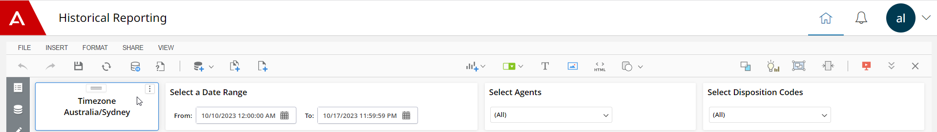 Screenshot showing four filters which limit the data displayed.