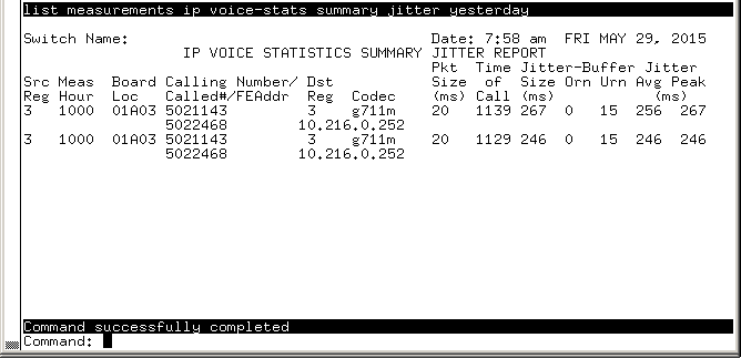 avCmMeasIpVoStatSumJitterYest - IP VOICE STATISTICS SUMMARY JITTER REPORT
