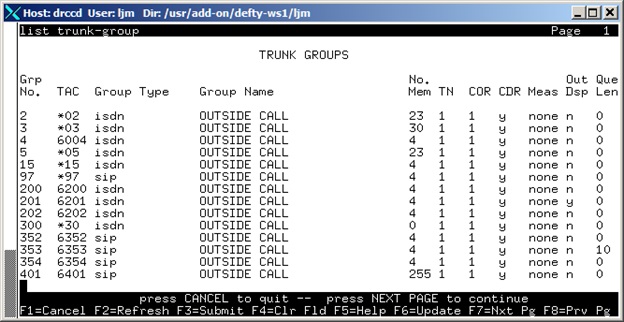 avCmStatusTrunk - Trunk Groups