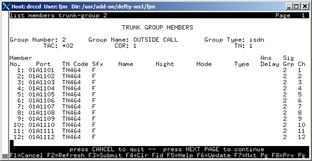 avCmListMemTrunk - Trunk Group Members