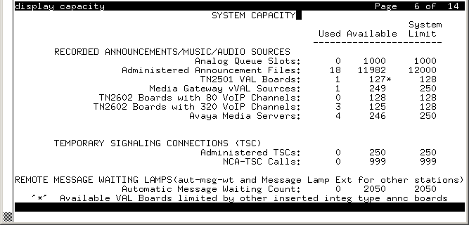 avCmCapacityAnnounce - System Capacity