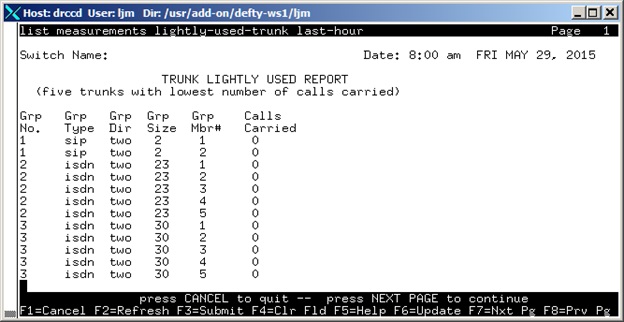 avCmMeasLightUseTrkLstHr - Trunk Lightly Used Report