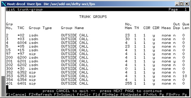 avCmListMemTrunkRange - Trunk Groups
