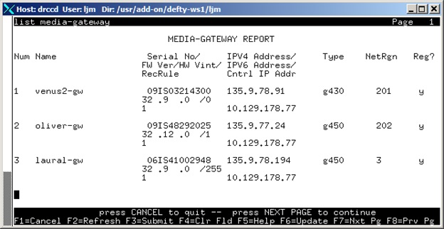 avCmListMedGateway - Media-Gateway Report