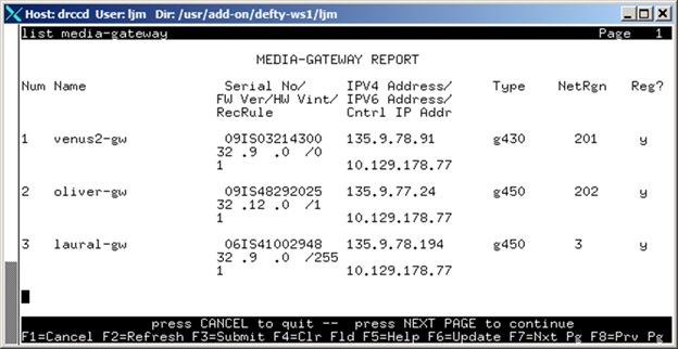 avCmListConfigMedGateway - Media-Gateway Report