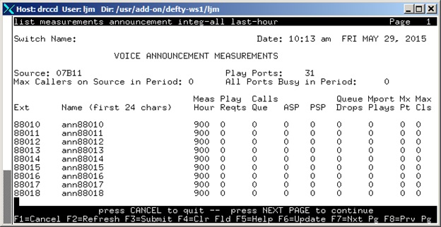 avCmMeasAnnIntegAllLstHr - VOICE ANNOUNCEMENT MEASUREMENTS