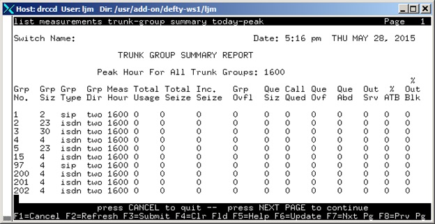 avCmMeasTrkGrpSumToday - Trunk Group Summary Report