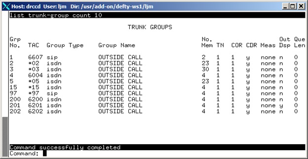 avCmStatusTrunkRange - Trunk Groups