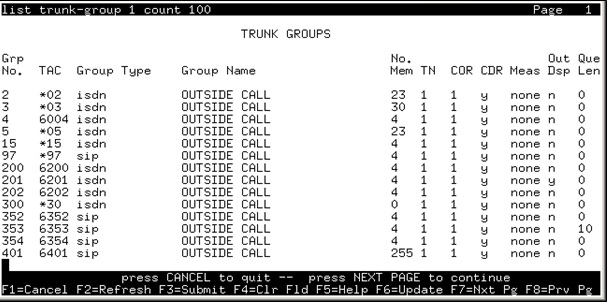 avCmListTrunkRange - Trunk Groups
