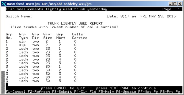 avCmMeasLightUseTrkYest - Trunk Lightly Used Report