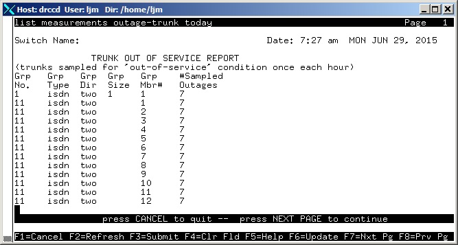avCmMeasOutTrkTodayTrunkGroup - Trunk Out of Service Report