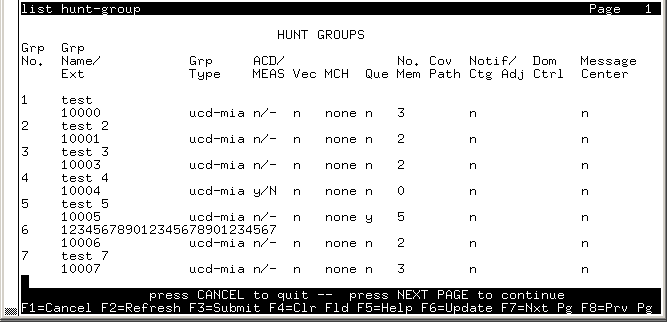 avCmListHuntGrp - HUNT GROUPS