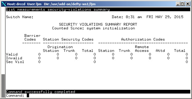 avCmMeasSecViolationSum - Security Violations Summary Report