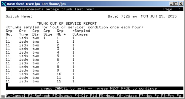 avCmMeasOutTrkLstHr - Trunk Out of Service Report