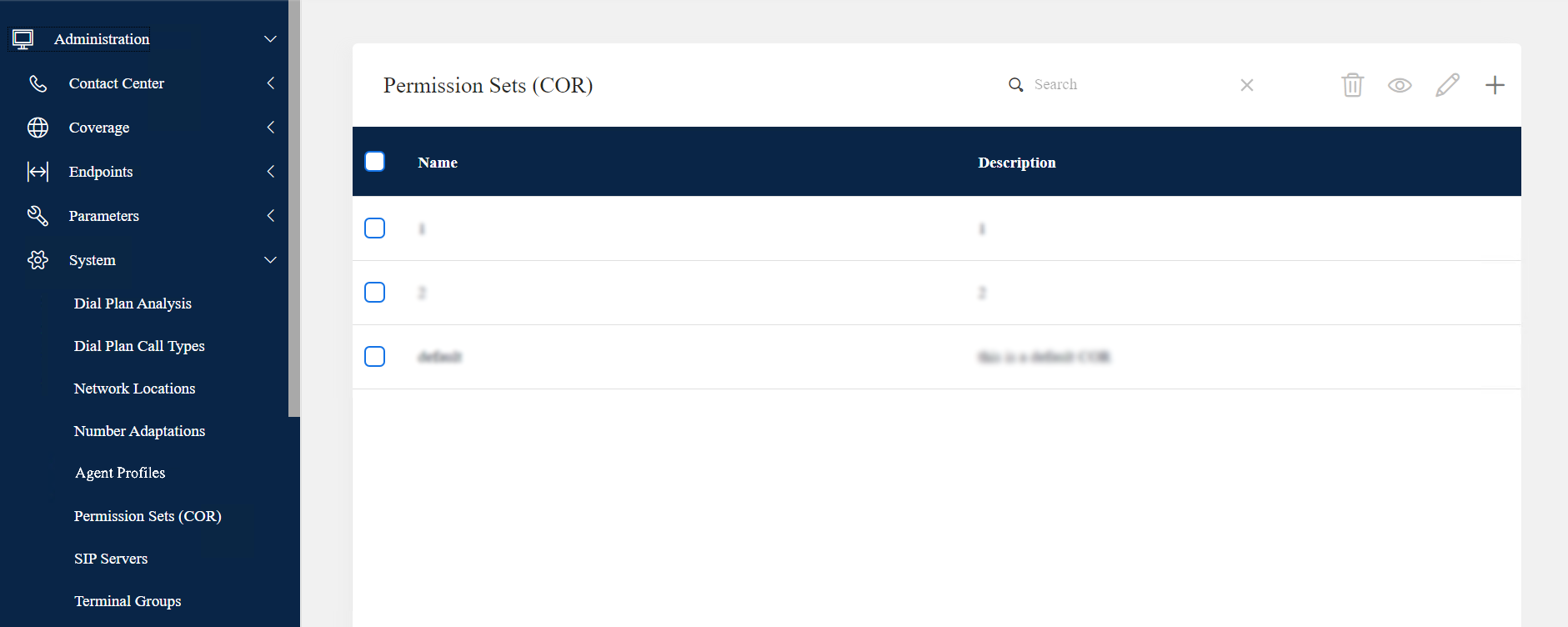 the Contact Center Administration tabs