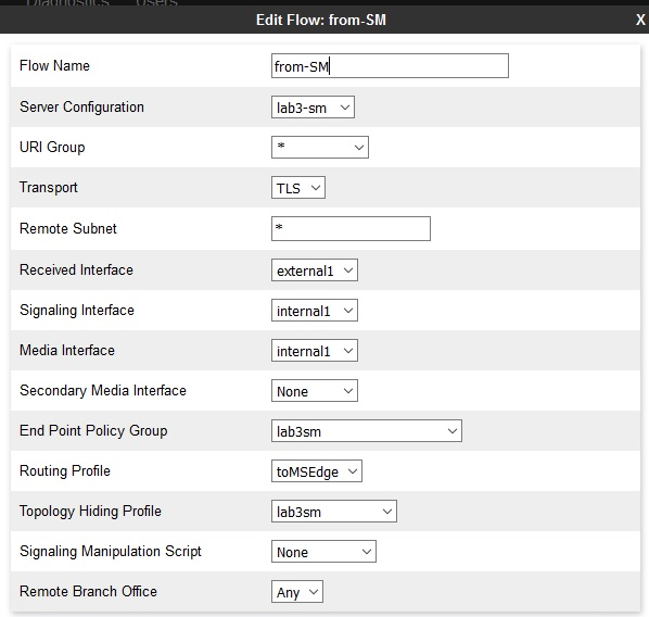 Edit flow dialog box for from-SM.