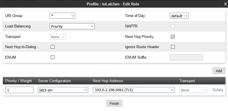 Edit profile rule dialog box for toLab3sm.