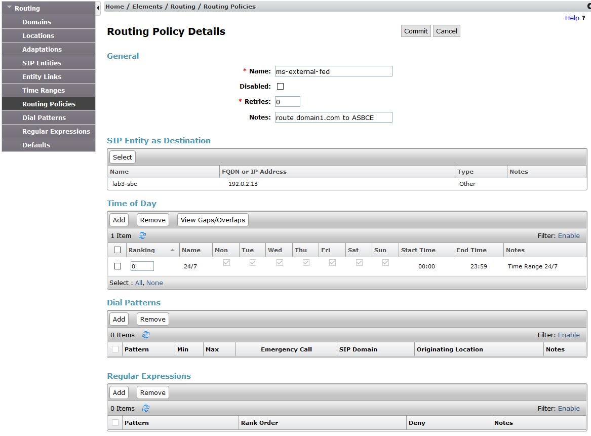 Routing policy details